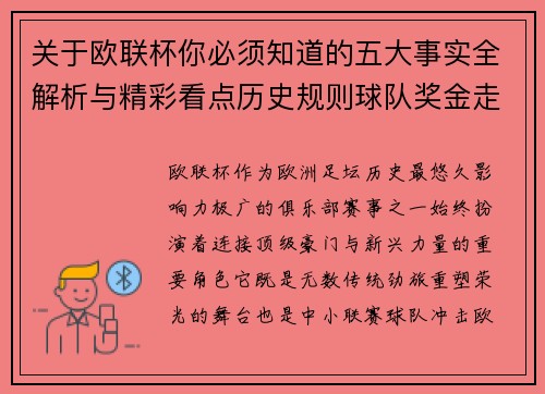 关于欧联杯你必须知道的五大事实全解析与精彩看点历史规则球队奖金走势